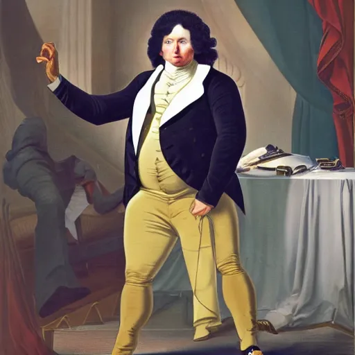 Image similar to action photograph of a fat George Washington as a 1999 hip hop star