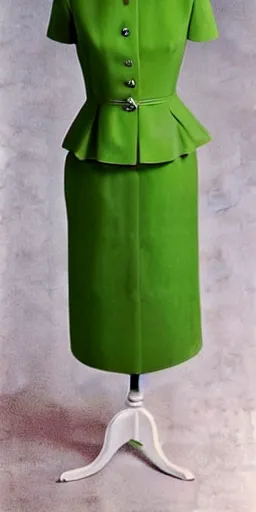 Image similar to blond. woman. 5 0 years old. green textured dress. 1 9 6 0's. high collar. striking. graceful. elegant.