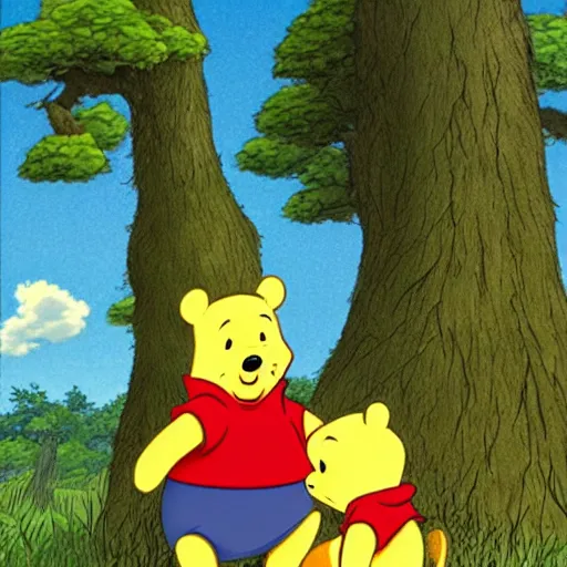 Image similar to winnie the pooh as anime character, ghibli, illustration