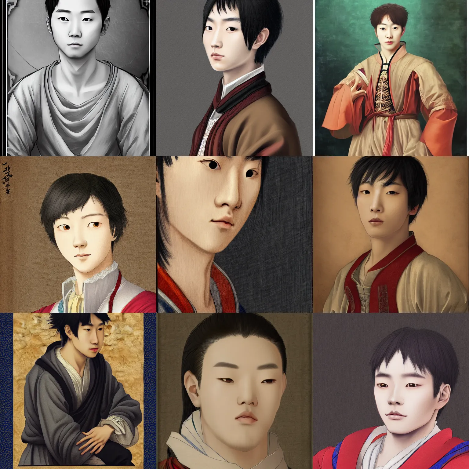 Prompt: portrait of a young korean man in renaissance style, anime inspired, HD 4K, highly detailed