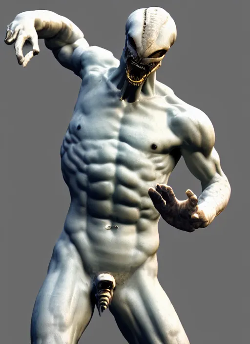 Prompt: a photorealistic roman statue of a white xenomorph style of Michelangelo, soft lighting, unreal engine, cinematic, Hd 35mm photography