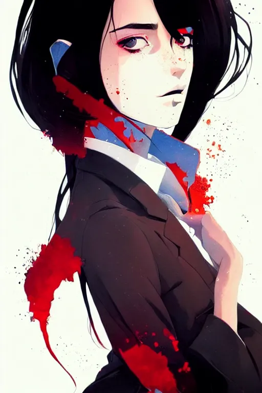 Image similar to a ultradetailed beautiful panting of a stylish woman wearing a shirt with a tie, she has black hair, by conrad roset, greg rutkowski and makoto shinkai, trending on artstation