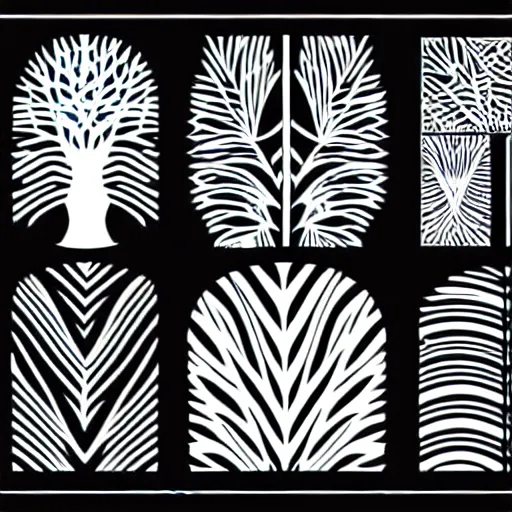 Image similar to black and white svg vector art panel for cnc plasma, laser, stencil, unique art deco forest design