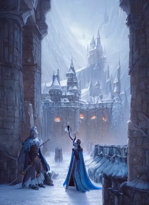 Image similar to kingdom of the frozen, fantasy, medieval, highly detailed, digital painting, artstation, concept art, smooth, sharp focus, illustration, art by artgerm and greg rutkowski