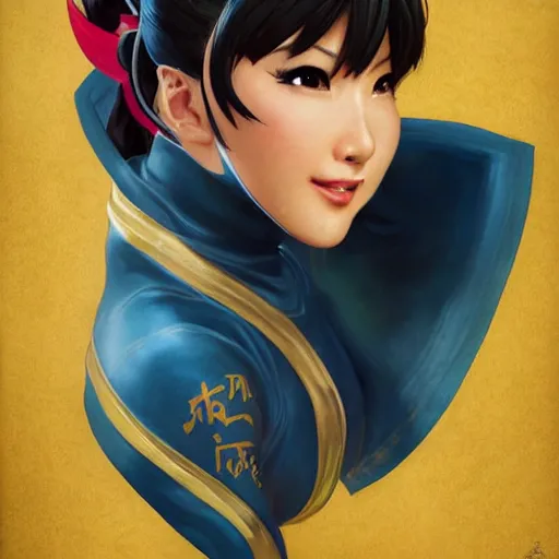 Image similar to portrait of Chun Li, League of Legend illustration by Sam Youn:3, profile picture by Gil Elvgren:3, asymmetrical, Organic Painting, Ambient Occlusion:3, Matte Painting, bold shapes, hard edges, street art, trending on artstation, realistic:2 by Sachin Teng:5