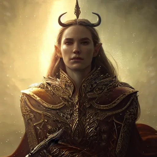 Image similar to Majestic and regal portrait of a riveting High Elf nobility, intricate, epic, elegant, menacing, fantasy, photo realistic, digital painting, hard focus, beautiful volumetric lighting, epic light, ultra detailed, by Leesha Hannigan, Ross Tran, Thierry Doizon, Kai Carpenter, Ignacio Fernández Ríos