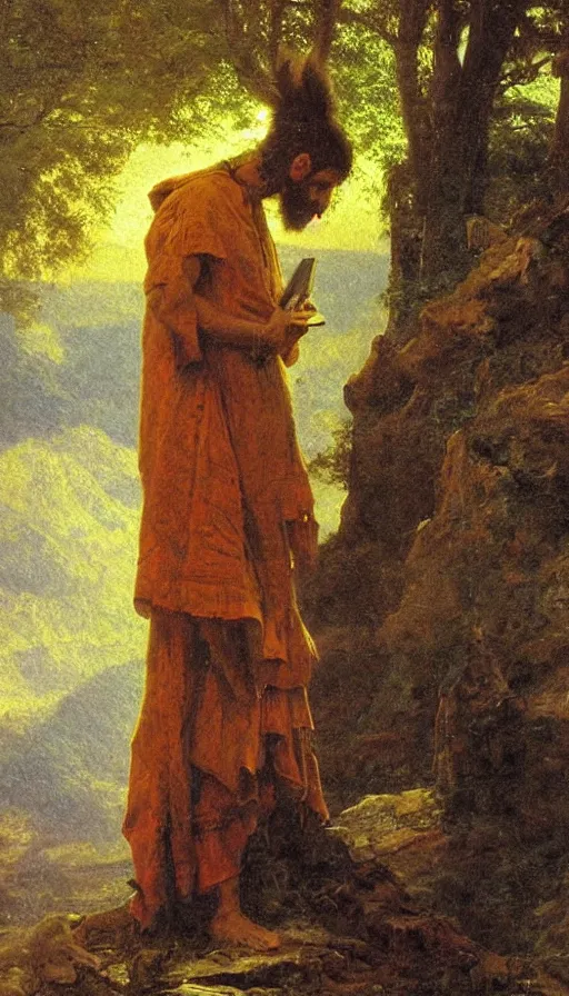 Image similar to portrait of a digital shaman, by albert bierstadt,