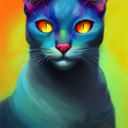 Image similar to colorful and festive cat. rich vivid colors, ambient lighting, dynamic lighting, 4 k, atmospheric lighting, painted, intricate, highly detailed by charlie bowater