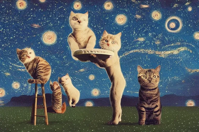 Image similar to night starry sky full of cats, by storm thorgerson