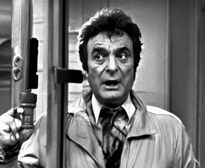 Prompt: Movie still of Columbo in Ghostbusters (1984)