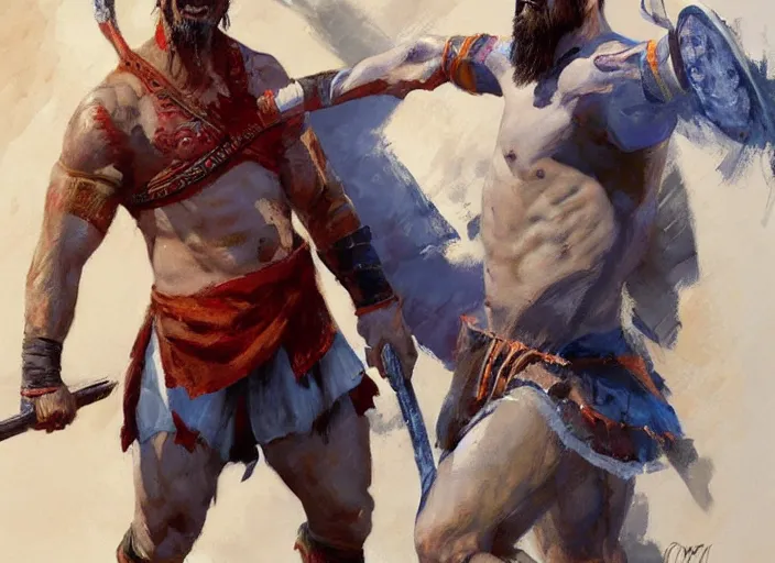 Prompt: a highly detailed beautiful portrait of zlatan ibrahivomic as kratos, by gregory manchess, james gurney, james jean