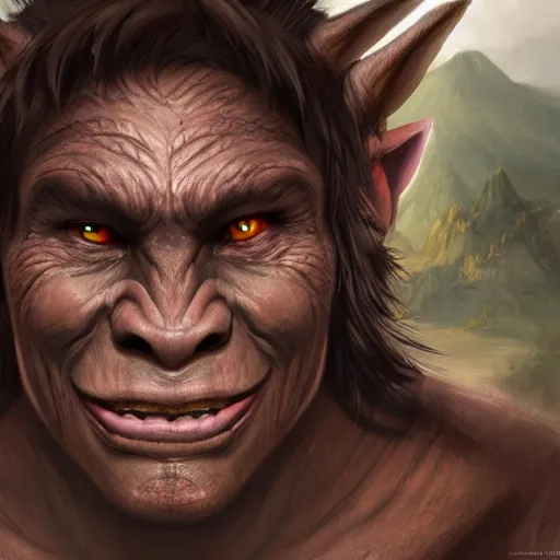 Image similar to a detailed portrait of a cute orc boy smiling, fantasy art illustration, incredibly highly detailed and realistic, 8 k, sharp focus