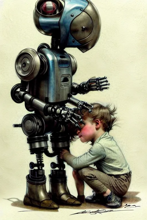 Image similar to (((((1950s boy and his robot . muted colors.))))) by Jean-Baptiste Monge !!!!!!!!!!!!!!!!!!!!!!!!!!!