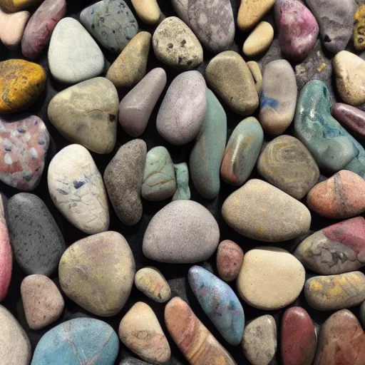 Prompt: beautiful colorful pebble stone ceramic portraying emma stone, many small stones, extreme detail