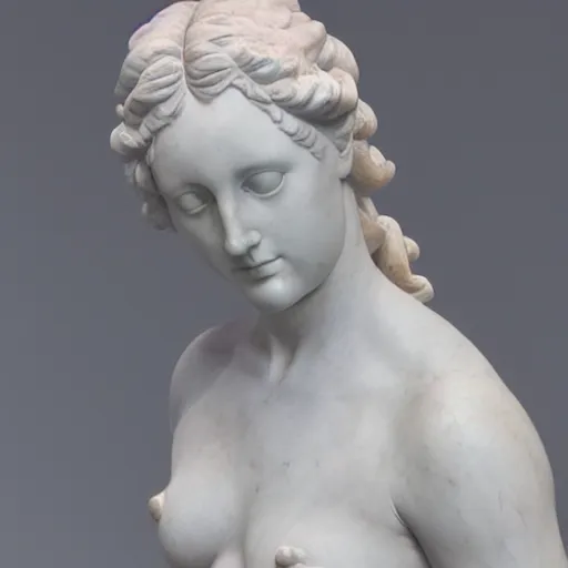 Prompt: reinterpretation of sculpture of venus de milo hyperrealistic style in carrara marble