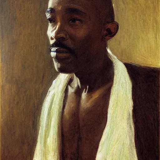 Image similar to a painting of a elegant, well fed, smooth-chinned, long nose, African, elder with few eyebrows by Henry Ossawa Tanner . thinker without facial hair, thoughtful, focused, visionary, calm, jovial, loving, fatherly, generous, . dramatic angle, ethereal lights, details, smooth, sharp focus, illustration, realistic, cinematic, artstation, award winning, rgb , unreal engine, octane render, cinematic light, macro, depth of field, blur, red light and clouds from the back, highly detailed epic cinematic concept art CG render made in Maya, Blender and Photoshop, octane render, excellent composition, dynamic dramatic cinematic lighting, aesthetic, very inspirational, arthouse.