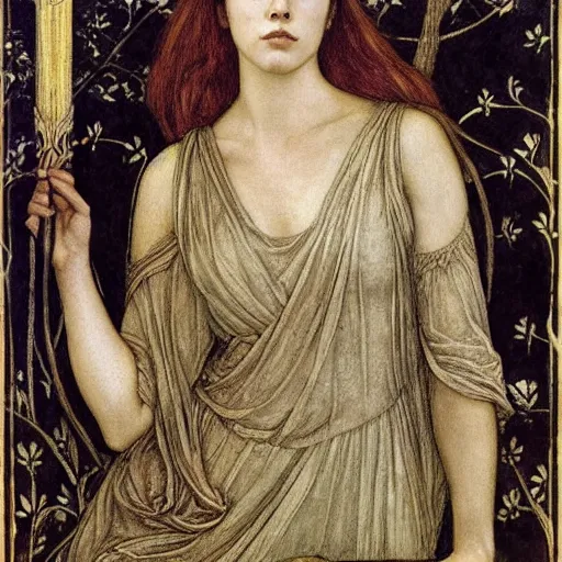 Image similar to a stunning pre - raphaelite portrait of aubrey plaza as nimue in the beguiling of merlin by edward burne - jones