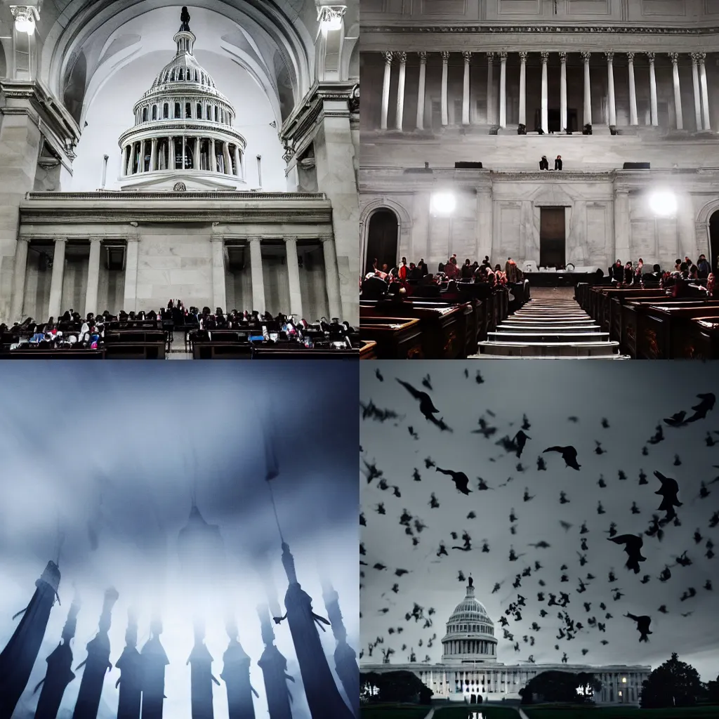 Prompt: Still from Dementors Descending Upon Congress, well lit, high quality