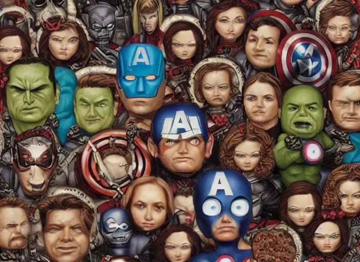 Prompt: the avengers made of donuts, lowbrow, matte painting, 3 - d highly detailed, in the style of mark ryden,