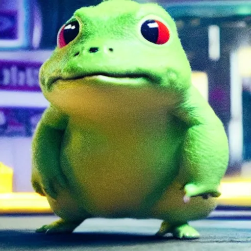 Prompt: a film still of a super toad in detective pikachu