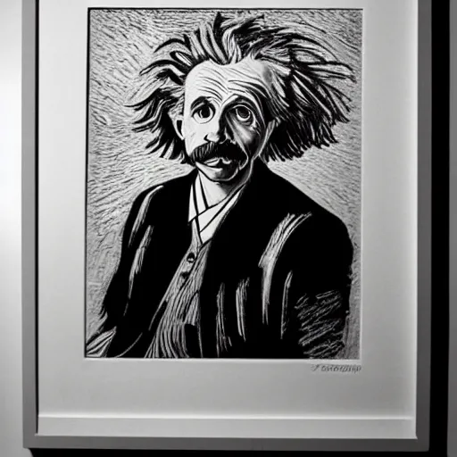 Image similar to portrait of einstein, mash - up between mc escher and vincent van gogh