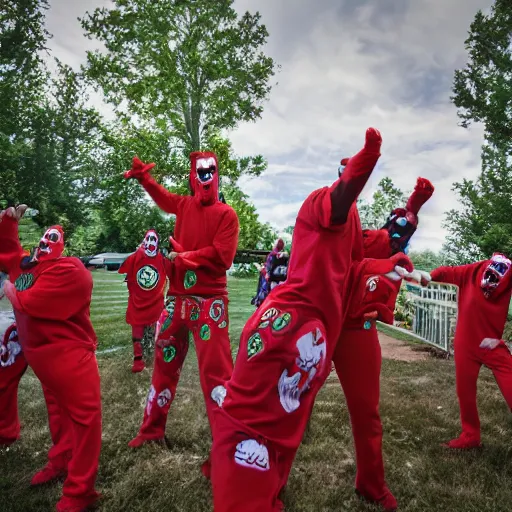 Prompt: juggalo Gumby backyard wrestling cult