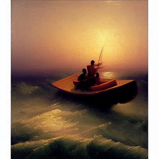 Image similar to “banana boat ride, detailed oil painting by Ivan Aivazovsky”