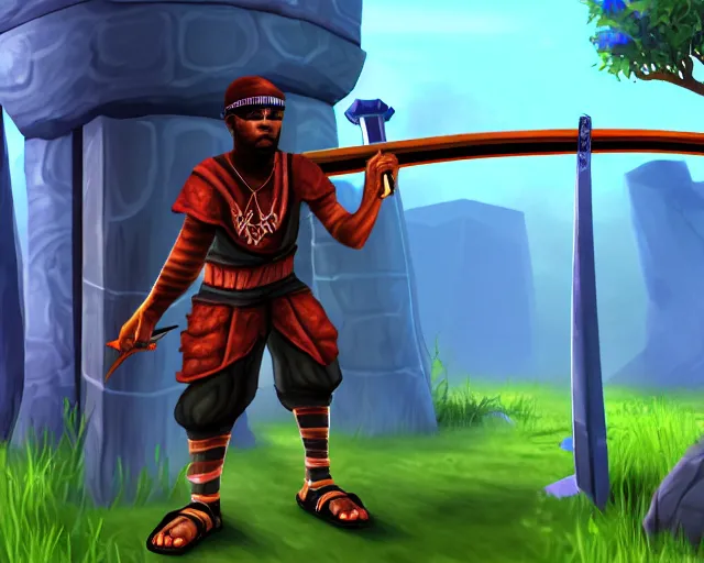 Prompt: screenshot of a crips gang member in the two dimensional web browser game swords and sandals ( 2 0 0 5 ), whiskeybarrel studios, higly detailed, 4 k, high quality