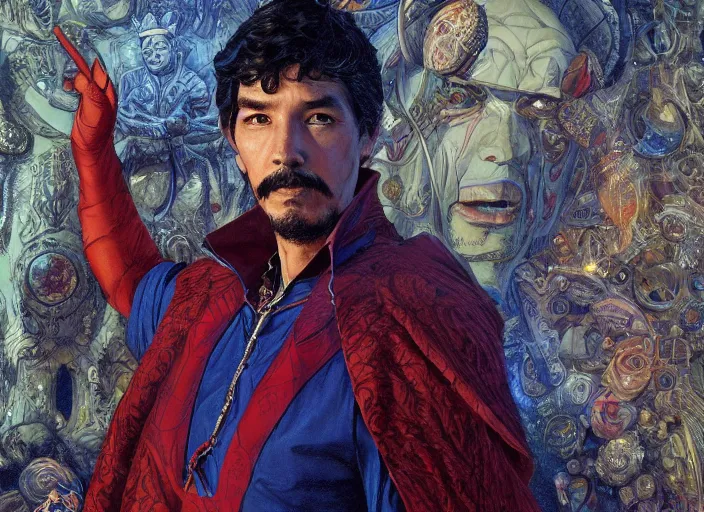 Prompt: a highly detailed mexican portrait of stephen strange, james gurney, james jean