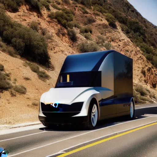 Image similar to photograph, Tesla Cybertruck, by Pete Biro, press release, cinematic, malibu canyon, 8k, depth of field, bokeh. debadged