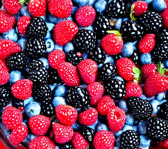 Image similar to drew barrymore in a sinking pit of blueberries blackberries strawberries cranberries raspberries,