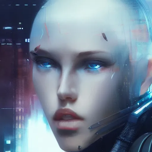 Image similar to kerli koiv, cyberpunk, bladerunner, character portrait, sharp, digital matte painting, anime key art by yoshitaka amano, greg rutkowski, wlop, dramatic lighting, trending on artstation