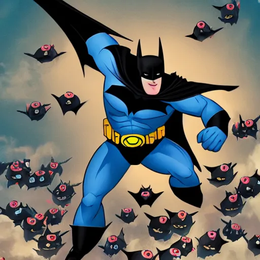 Image similar to batman fighting a large number of minons, 4 k