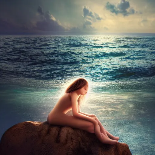 Image similar to a girl sleeping in the ocean, an epic fantasy, dramatic lighting, cinematic, establishing shot, extremely high detail, photorealistic, cinematic lighting, concept art, hdri, 4k -