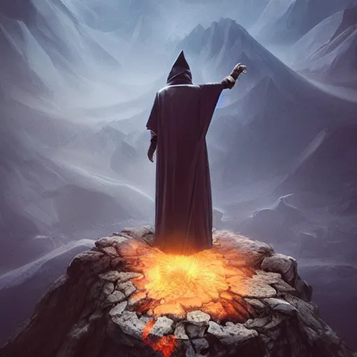 Image similar to a wizard standing on a mountain summoning 3 0 0 0 black jets of allah, cinematic, cgsociety, trending on artstation, r / art, imax, hyperdetailed