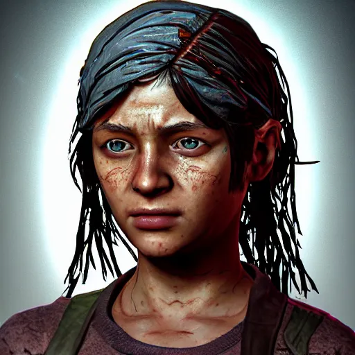 Prompt: portrait art of clementine from game the walking dead by telltale games, 8 k ultra realistic, lens flare, atmosphere, glow, detailed, intricate, full of colour, led lighting, 4 k, hyperrealistic, focused, extreme details, unreal engine 5, masterpiece