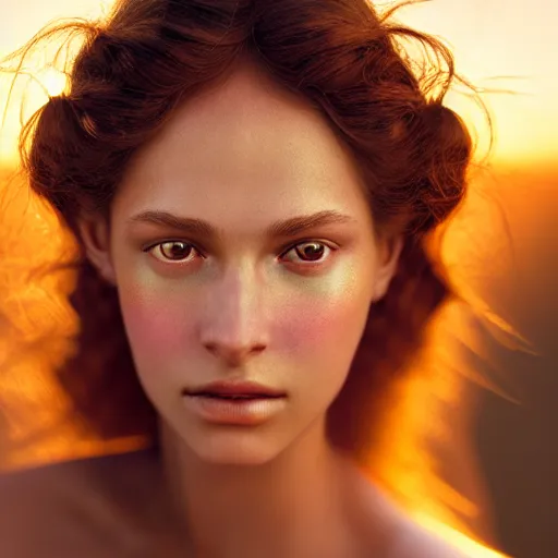 Image similar to photographic portrait of a stunningly beautiful renaissance female with golden skin in soft dreamy light at sunset, contemporary fashion shoot, by edward robert hughes, annie leibovitz and steve mccurry, david lazar, jimmy nelsson, breathtaking, 8 k resolution, extremely detailed, beautiful, establishing shot, artistic, hyperrealistic, beautiful face, octane render