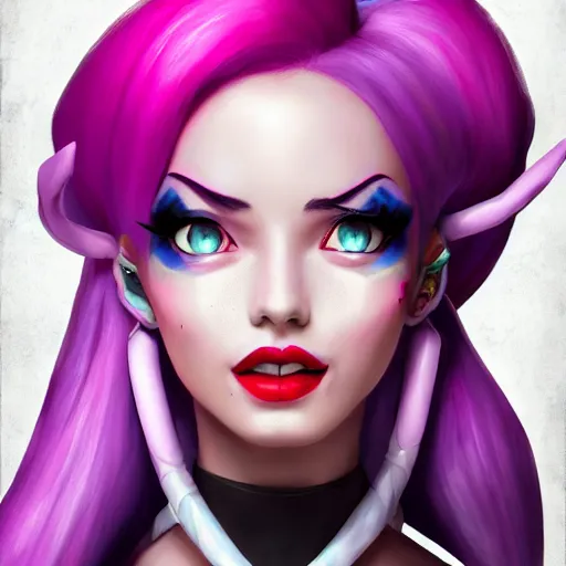 Prompt: portrait of Jinx from League of Legends, by Fortiche Studio, by Riot Games, from Netflix's Arcane, trending on artstation,fine details, realistic shaded, fine-face, painted texture, pretty face