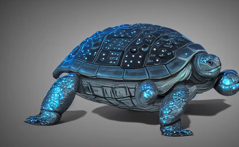 Prompt: Artificial Intelligence turtle with its shell made out of modular synth dials and knobs, sleek design, studio lighting, octane render, 4k, high quality photo