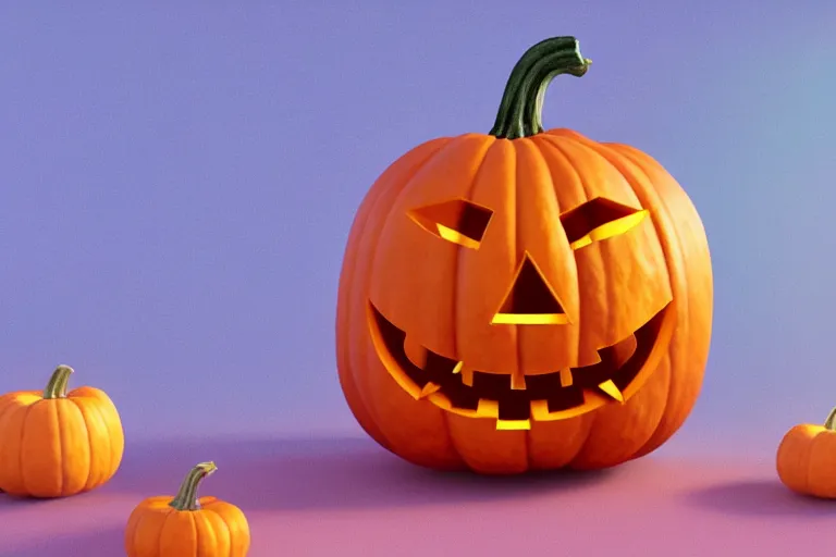 Image similar to a cute antropomorphic halloween pumpkin character, soft texture, pastel colours, colorful, cute, pixar animation style, detailed, soft light, octane render, 4 k