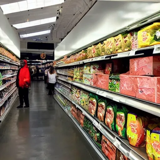 Image similar to grocery store filled with multiple kanye wests shopping