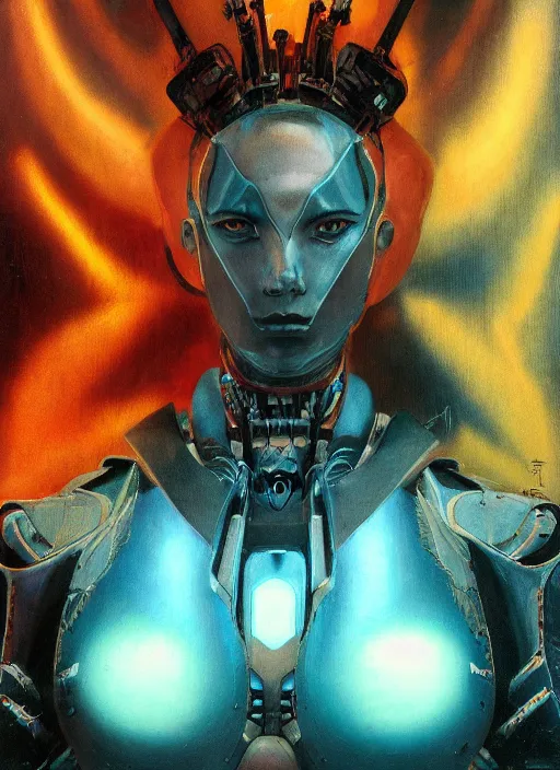 Image similar to ( ( symmetry ) ) closeup portrait of a stunning armored cyborg girl ( ( ( crying in tears ) ) ), ( bird in hands ), strong cinematic light, backlit, teal orange, viscous volumetric smoke, mist, by gerald brom, by mikhail vrubel, by peter elson, muted colors, extreme detail, trending on artstation, 8 k