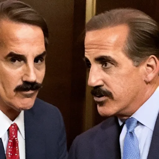 Prompt: mike lindell sitting next to hunter biden on dingy couch in a crackhouse smoking crack