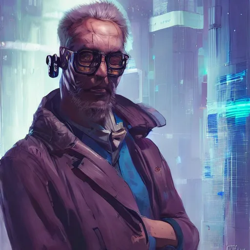 Image similar to concept art of cyberpunk scientist by jama jurabaev, brush stroke, scifi accessories, trending on artstation, symmetry, high quality, extremely detailed