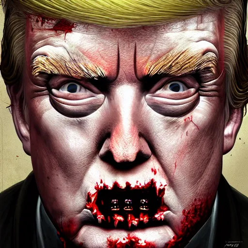 Image similar to portrait of donald trump as a zombie looking to the side, 7 days to die zombie, concept art, fine art, award winning, subtle colors, intricate, elegant, sharp focus, cinematic lighting, digital painting, 8 k concept art, art by michael hussar, art by brom, art by z. w. gu, 8 k