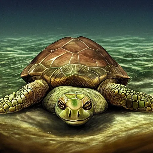 Prompt: a photorealistic picture of a sweating fat turtle drowning in a shallow puddle surrounded by turtles with legs sucking on an eyeball