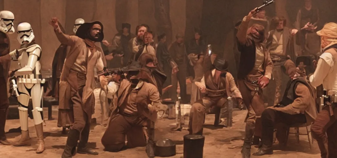 Image similar to a screencap from the cantina scene in the movie star wars of 1 8 7 6
