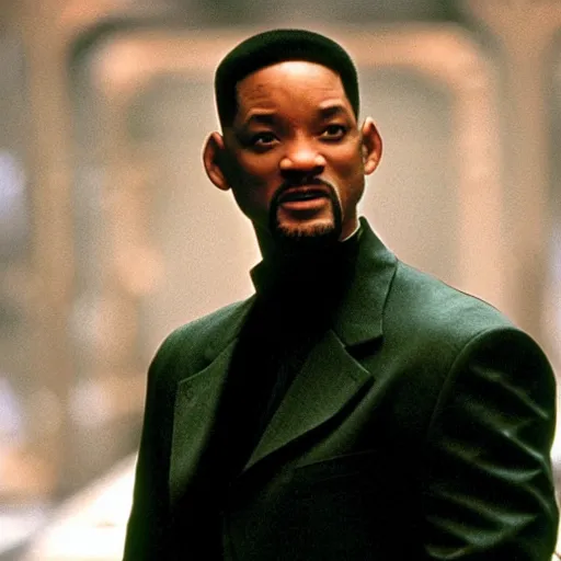 Image similar to will smith as neo in the matrix movies, cinematic, atmosphere, dynamic light, ultra realistic, very detailed