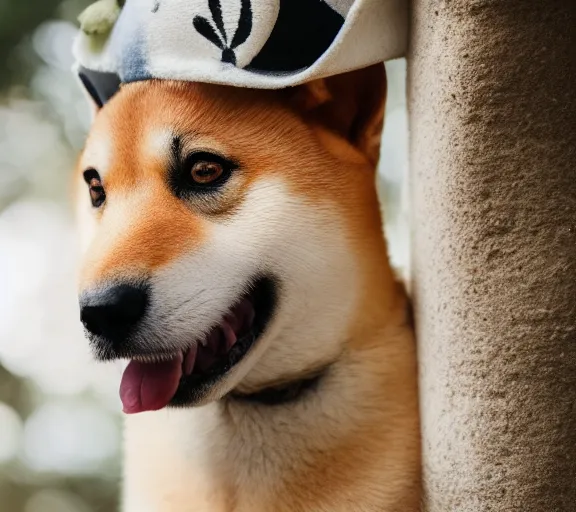 Image similar to a portrait of shiba inu with a mushroom cap growing on its head. intricate. lifelike. soft light. sony a 7 r iv 5 5 mm. cinematic post - processing