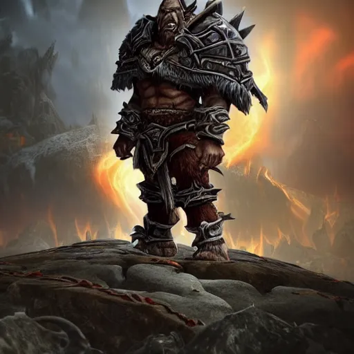 Image similar to epic world of warcraft orc warrior chief thrall standing in front of a gigantic throne made of dark ice with a dark sky above made of a dark hurricane spiral, extremely detailed, wow, cinematic, unreal engine 5, artistic, movie poster, world of warcraft cinematics style